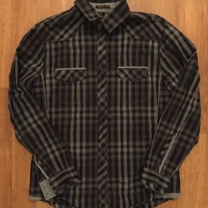 Helix patterned button up long sleeve blue